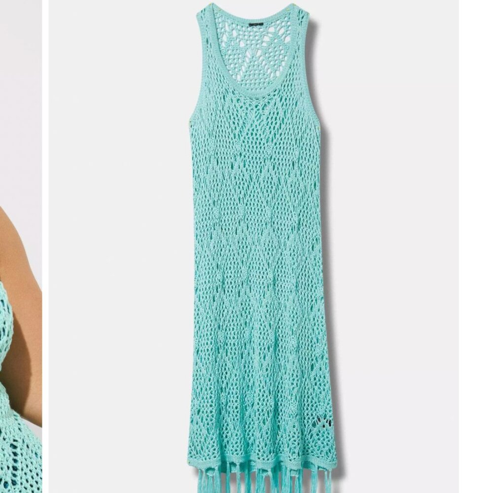 Torrid Crochet Knit Fringe Coverup Dress Size 1X Mint Blue Beach Boho Vacation - Picture 4 of 14
